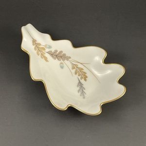 Noritake Fine China Japan Oak Leaf Candy Dish Wheat Pattern Gold-tone trim